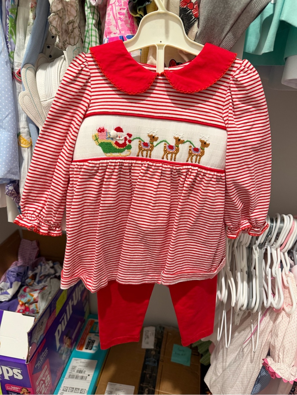 Red Striped Smocked Holiday Kids Matching Set